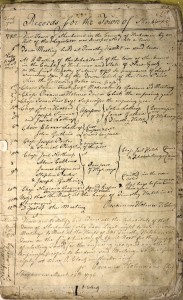 First page of notes recording the first Town meeting